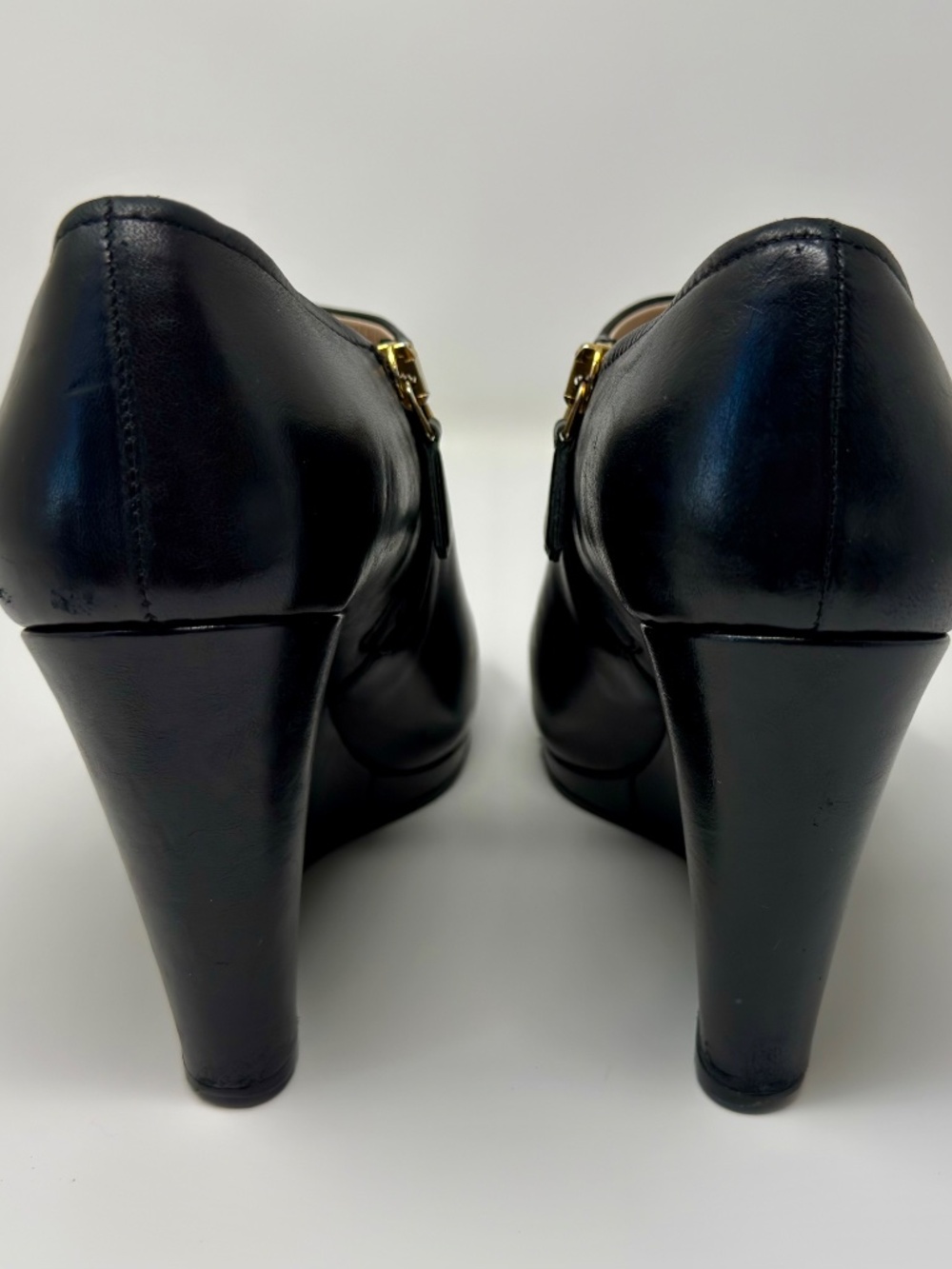Prada black leather wedge peep toe bootie - Picture 3 of 10